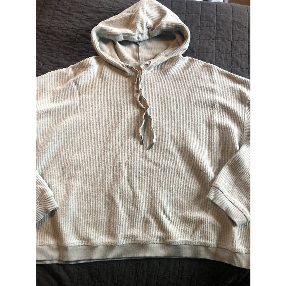 Aerie Womens Waffle Knit‎ Hooded Pullover Sweatshirt Light Green Large RN54485 - Picture 2 of 7